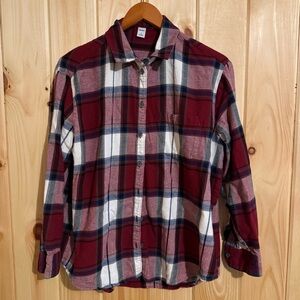 Old Navy Flannel Button-Up Shirt - Red & Navy Plaid - Size M